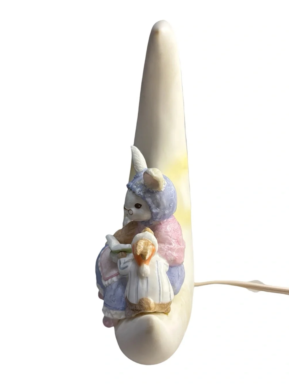 1986 Terragrafics Ceramic Momma Rabbit Babies Crescent Moon Night Light Electric